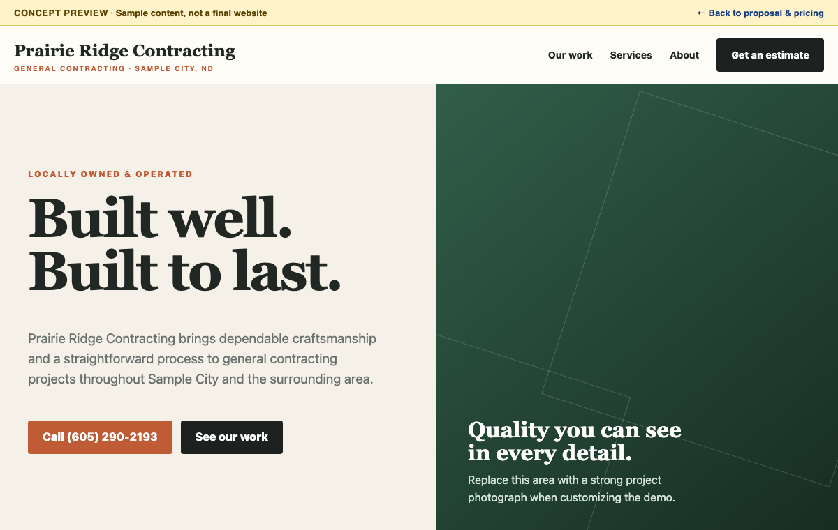 Craft and Projects contractor website concept