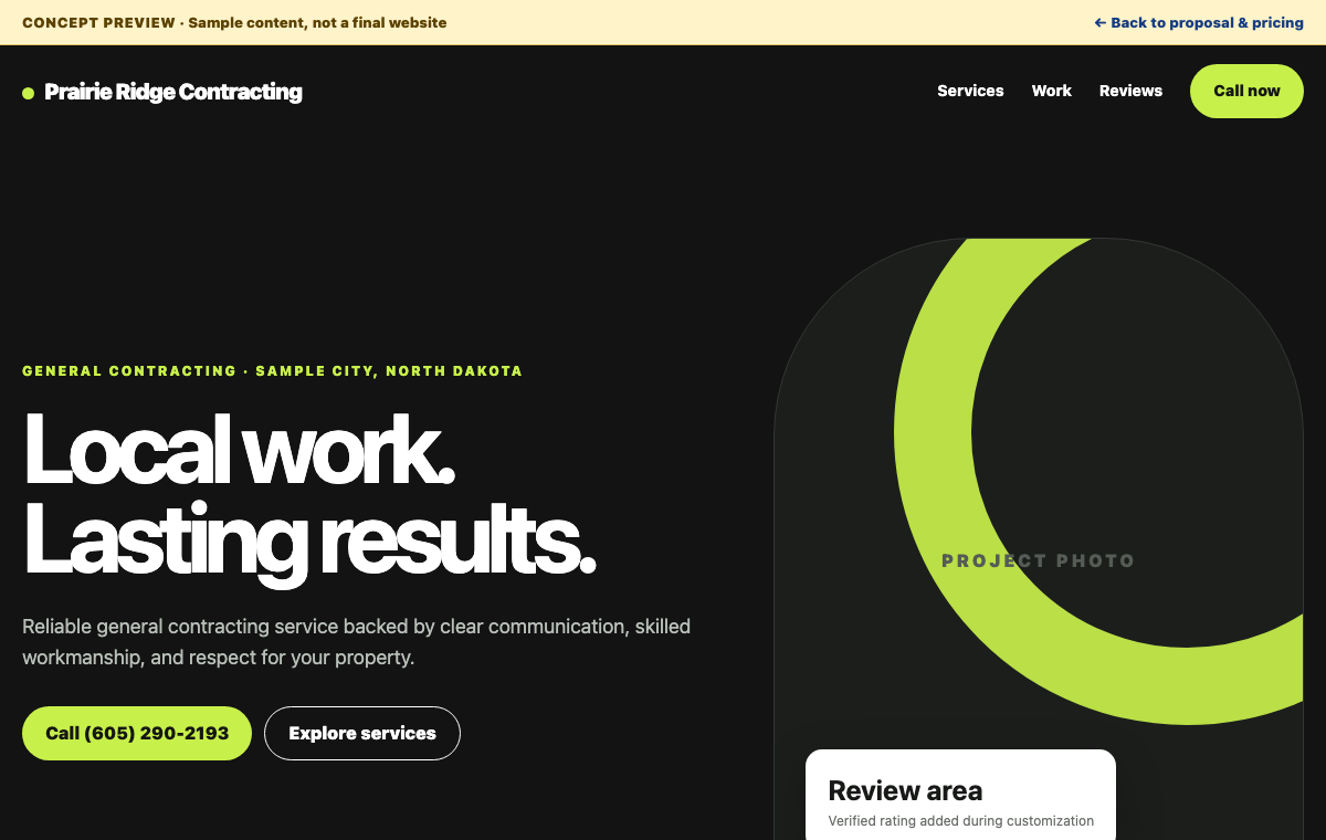 Modern Local contractor website concept